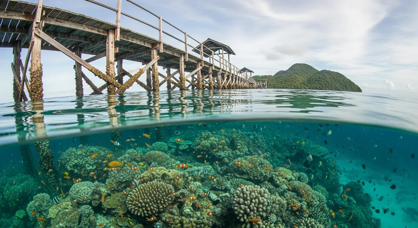 Yenbuba jetty over coral, Raja Ampat